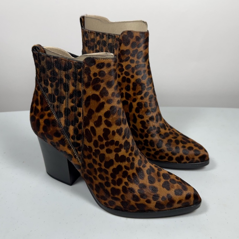 NEW Marc Fisher LTD Women's Alva Heel Boot Bootie Genuine Hair Calf Leopard 7.5M